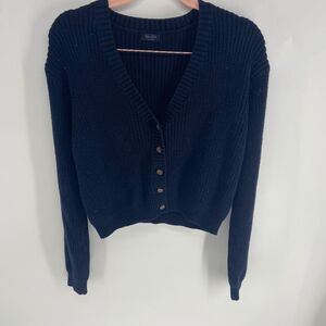 John Galt California Women's Navy Blue Ribbed Knit Buttoned Cardigan OS